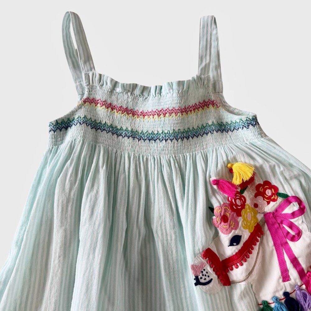 Mini Boden Smocked Stripe Llama Appliqué Dress, Size 7-8 - Picture 5 of 9